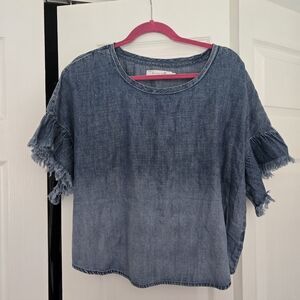 Denim Blue Frayed Crop Top